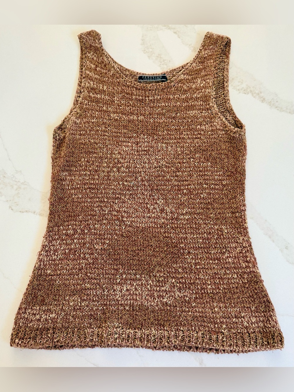 Peruvian Connection Alpaca Sweater Tank Handwoven Marled Knit Boho Artisan S